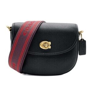 COACH Willow Saddle Shoulder Bag Pebble CA094 Leather Black Women's